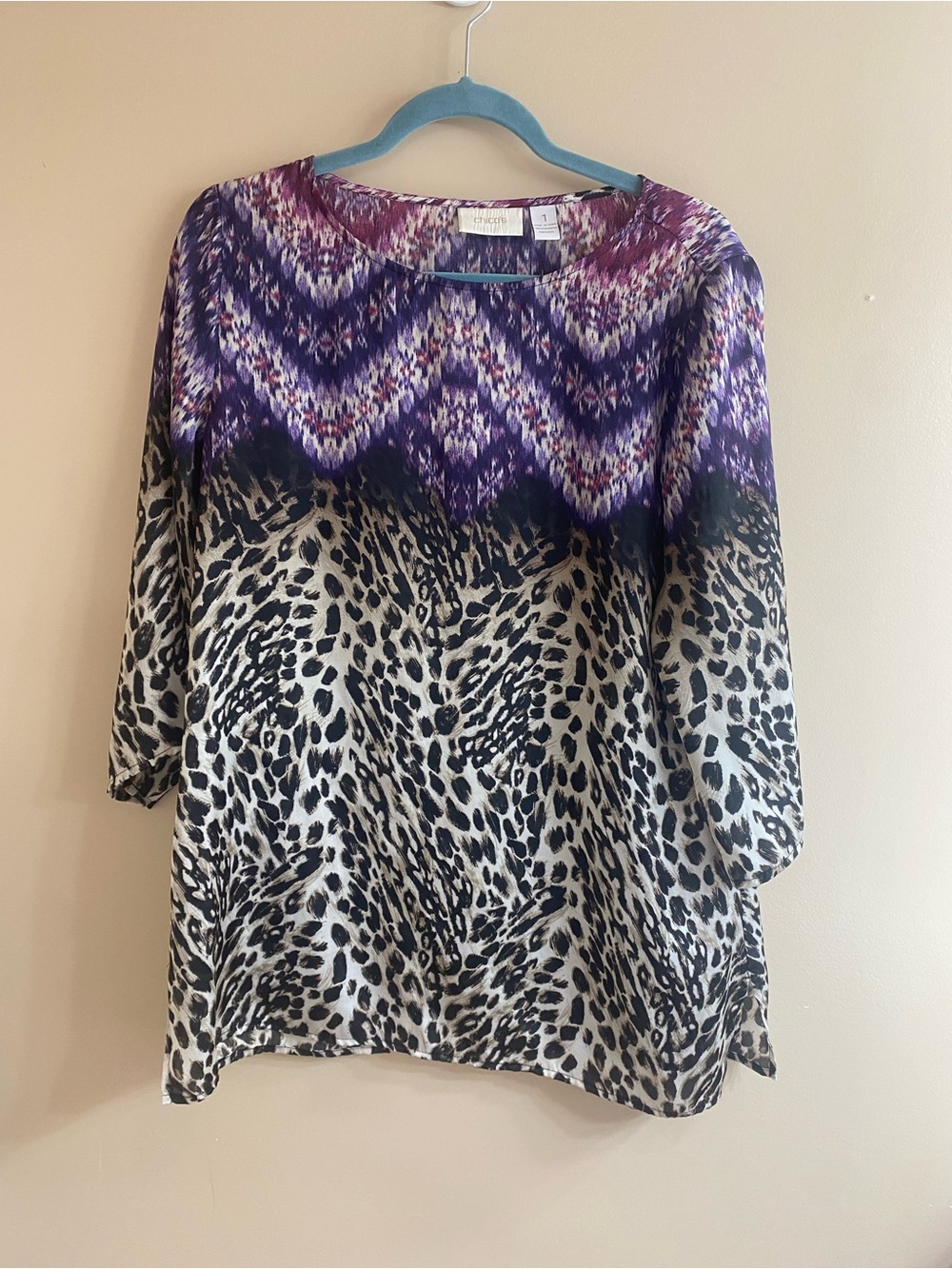 Chico's Purple and Black-White Animal Print Tunic
